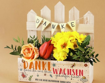 Pflanzkiste Erzieher Geschenk  Danke, dass du UNS beim Wachsen geholfen hast! Abschiedsgeschenk Kindergarten, Geschenk zum Abschied