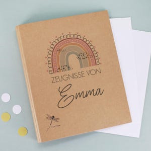 Zeugnismappe mit Regenbogen-Motiv und Wunschnamen personalisierbar, Aufbewahrung Zeugnisse, Zeugnismappe für Mädchen