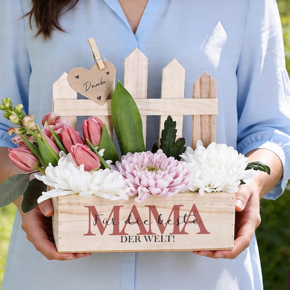 Pflanzkiste für Mama mit persönlichem Aufdruck zum Muttertag, Muttertagsgeschenk, Geschenk für Mamas, Geburtstagsgeschenk Mama