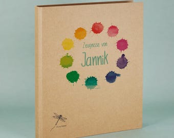 Zeugnismappe mit Name und Wunschtext "Farbklekse", Ordner für Zeugnisse, Einschulung, Zeugnisordner, Ablage, Dokumententasche
