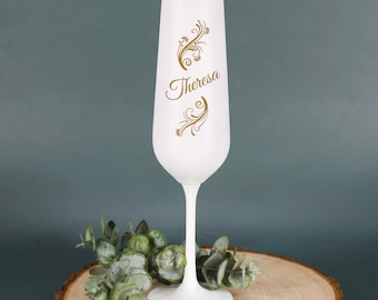 Wit champagneglas met gravure