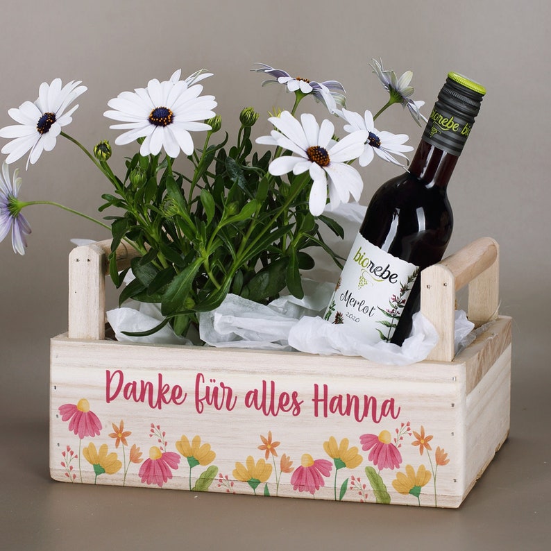 Pflanzkiste mit Wunschtext und Blumen-Motiv zdjęcie 3