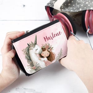 Geldbörse mit Einhornmotiv und Wunschname, Kinder Geldbörse, Kinder Portemonnaie, Geschenk zur Einschulung, Geschenk für Mädchen