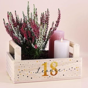 Pflanzkorb zum Geburtstag mit Name und Alter, Pflanzkiste zum Geburtstag, bedruckte Holzkiste, Holzkiste mit Name, Geburtstagsgeschenk