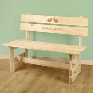 Tuinbank met gravering voor bruiloft, bruiloftsbank, houten bank, houten bank met naam, huwelijkscadeau, bruiloftsbank met naam