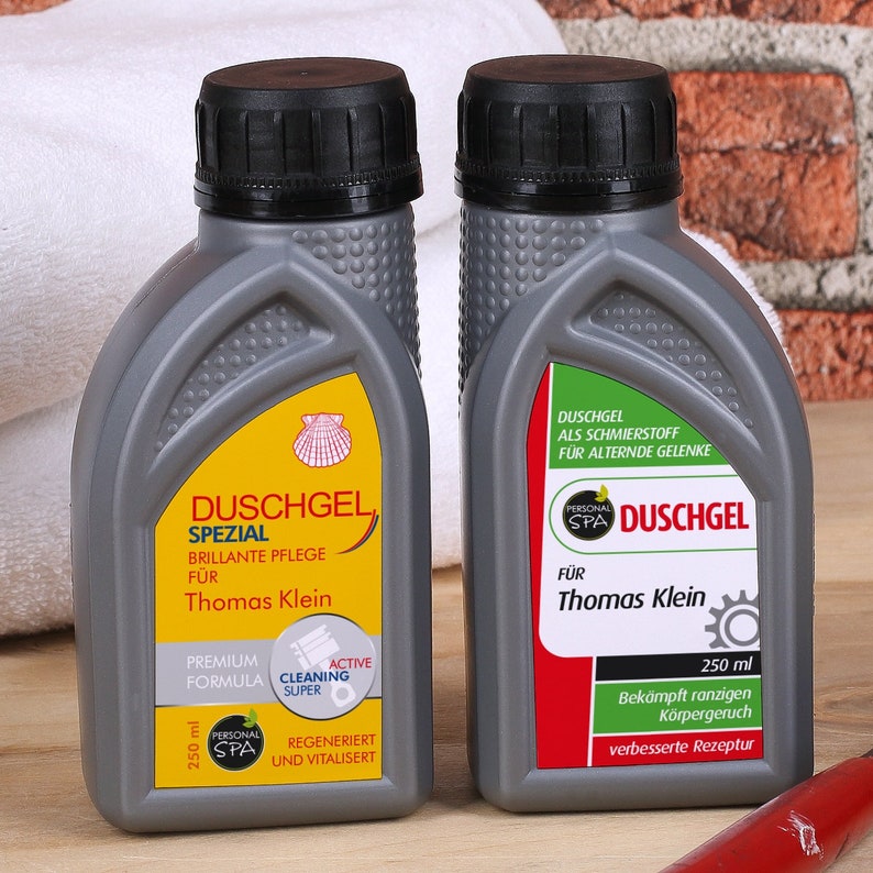 Shower gel in engine oil design with name print image 1