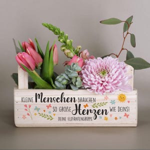 Pflanzkiste für Erzieherinnen als Dankeschön mit Wunschtext, Geschenk für Tagesmutter, Geschenke für Hebame, Abschiedsgeschenk Kindergarten