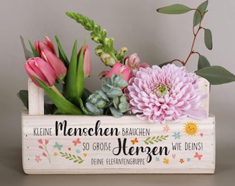 Pflanzkiste für Erzieherinnen als Dankeschön mit Wunschtext, Geschenk für Tagesmutter, Geschenke für Hebame, Abschiedsgeschenk Kindergarten