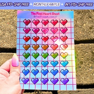 Pixel Heart Rainbow Holographic Vinyl Valentines Day Sticker Sheet Handmade