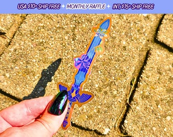 Stained Glass Master Sword Legend of Zelda Silent Princess Flower Handmade Vinyl Sticker