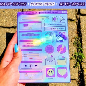 Print Screen Sticker Sheet Holographic Vinyl Computer PC Cyber Stickers Sheets Handmade