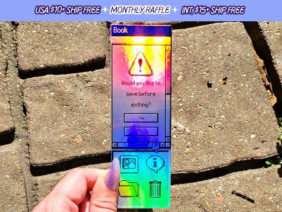 Computer Save Reminder Holographic Bookmark Handmade Error Save PC Tech Thick Card Stock