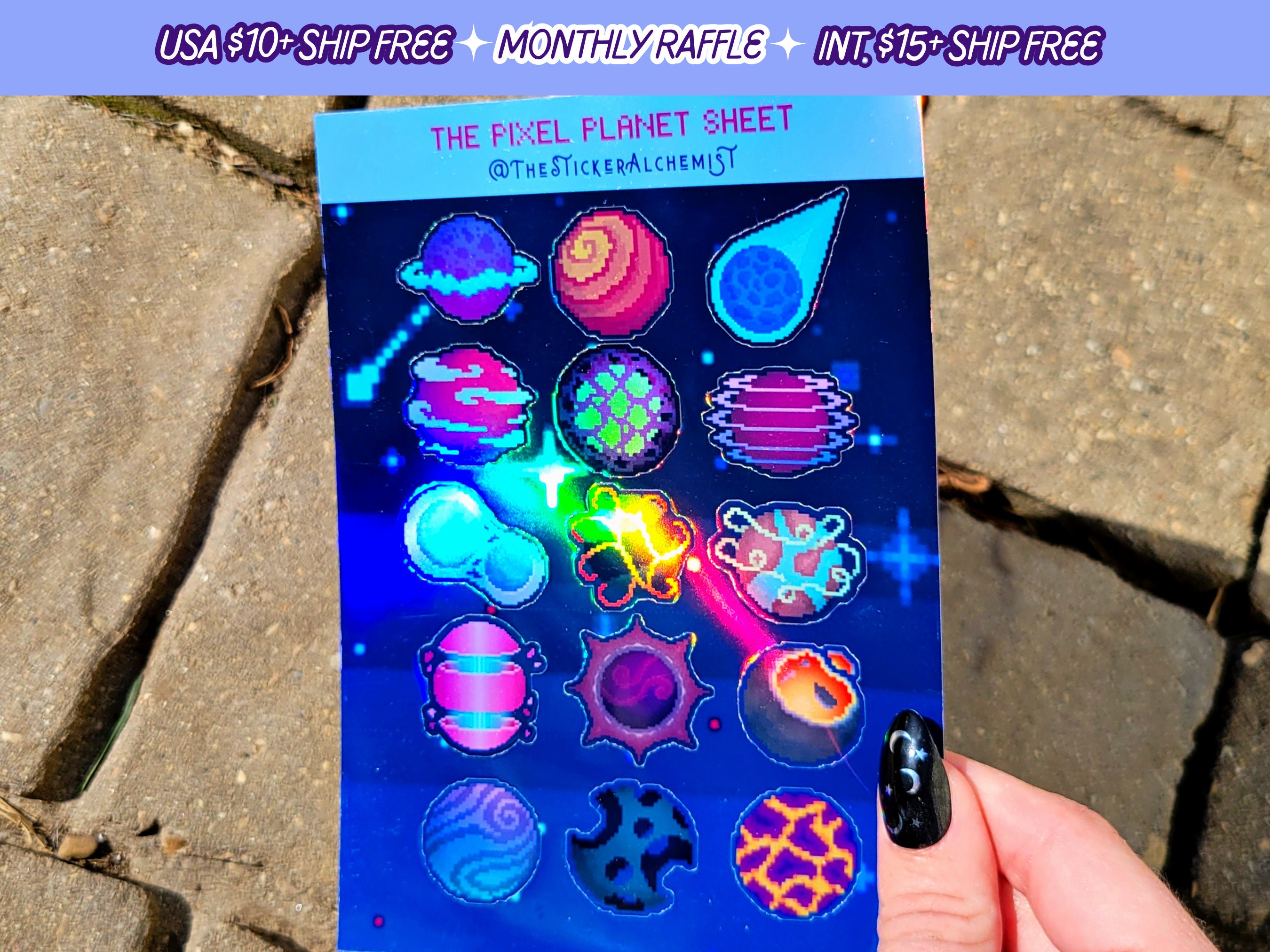 Pixel Planet Sticker Sheet Retro Video Game Handmade Space Astroids ...