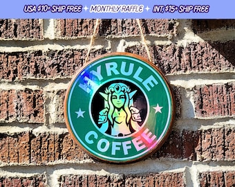 Hyrule Coffee Sign Zelda Coffee Bar Handmade Hanging Wooden Game Room Signs LOZ Wall Art