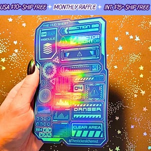 HUD Sticker Sheet Holographic Vinyl Computer PC Tech Cyberpunk Stickers Sheets Handmade