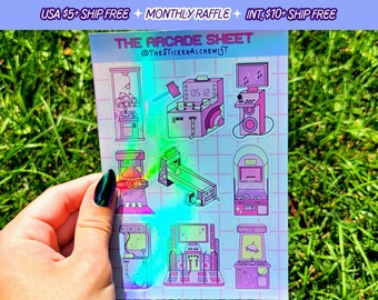 Galaxy Arcade Machines Handmade Holographic Video Game Pastel Vinyl Sticker Sheet