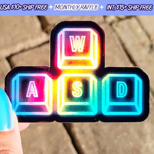Neon WASD Keys Computer Handmade Holographic Keyboard PC Vinyl Sticker