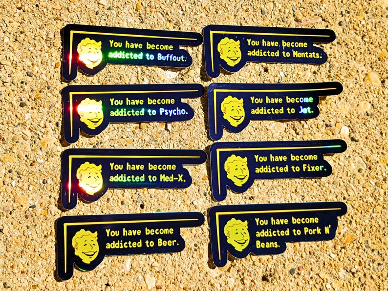 Mentats Sticker Fallout Addiction Handmade Stickers Holographic Addicted to Vinyl ...