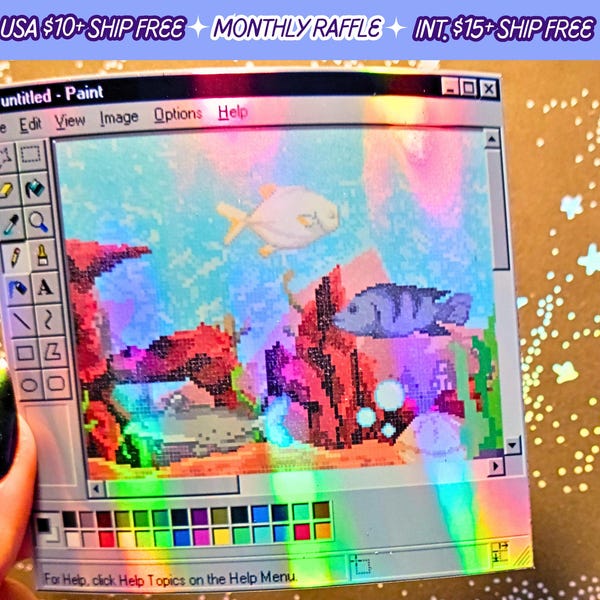 Fish Tank Paint Window Sticker Computer Handmade Frutiger Aero Holographic Cyber Pixel PC Vinyl Stickers