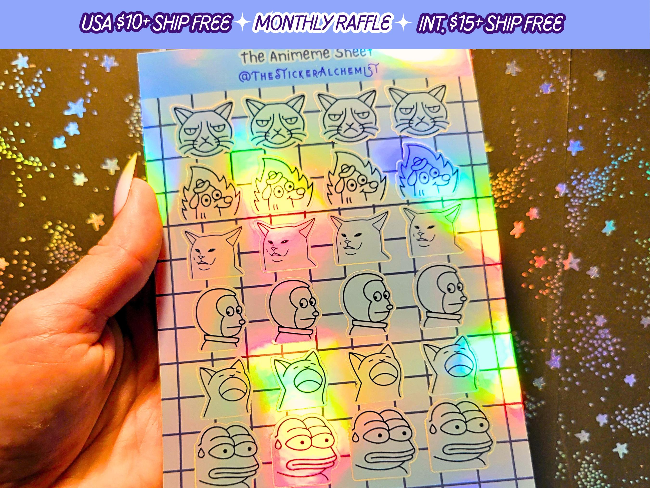 Animeme Sticker Sheet Planner Handmade Holographic Vinyl Funny Goofy Stickers Sheets