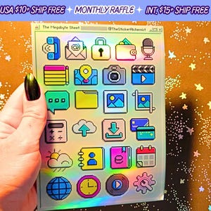 Megabyte Sticker Sheet Holographic Vinyl Computer PC Pixel Stickers Sheets Handmade