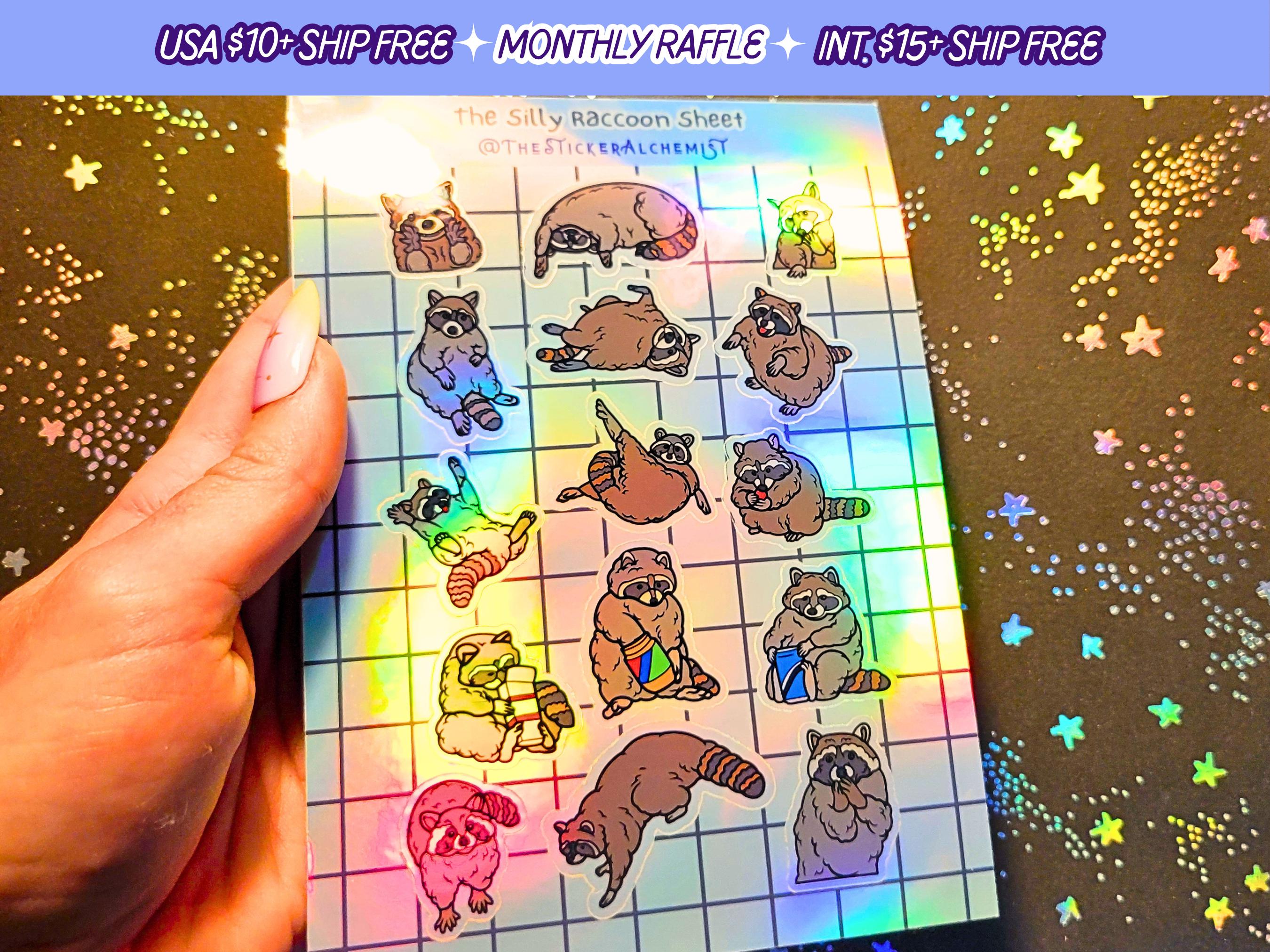 Silly Raccoon Planner Handmade Holographic Vinyl Funny Goofy Raccoons Lover Sticker Sheet
