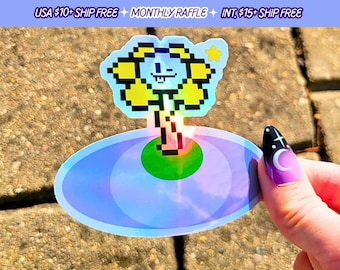 Undertale Flowey Wink Aufkleber Videospiel Handgemachte Holographische Vinyl Aufkleber