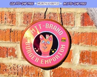 Undertale MTT Brand Burger Emporium Sign Handmade Hanging Wooden Game Room Signs Burgerpants Wall Art