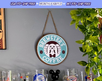 Animal Crossing Brewster's Coffee Sign The Roost Coffee Bar Handmade Hanging Wooden Game Room Signs New Horizons Wall Art