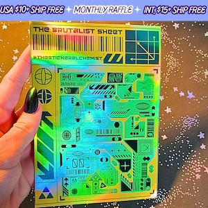 Brutalist Sticker Sheet Holographic Vinyl Robot Animal Tech Stickers Sheets Handmade