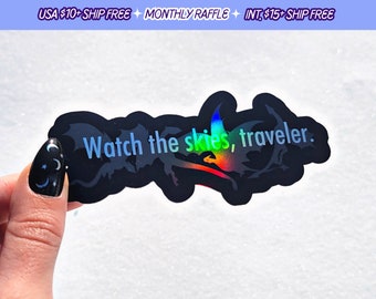Skyrim Watch The Skies, Traveler Handmade Elder Scrolls Dragons Vinyl Sticker