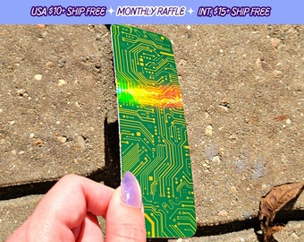 Motherboard Holographic Bookmark Handmade Computer Programming Circuitry Thick Card Stock