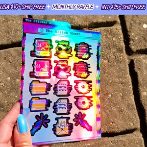 Glitch Sticker Sheet Retro Computer Handmade Vinyl Stickers Sheets