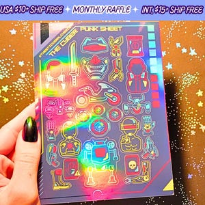 Cyber Punk Sticker Sheet Holographic Vinyl Computer PC Tech Stickers Sheets Handmade