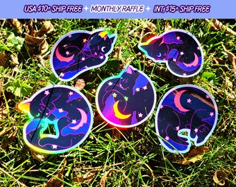 Sleepy Celestial Cats Handmade Cat Lover Galaxy Vinyl Sticker Pack