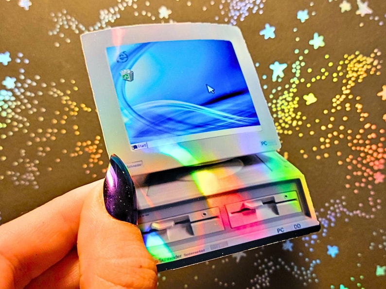 Retro PC Sticker Computer Handmade Holographic Cyber Vaporwave PC Vinyl ...