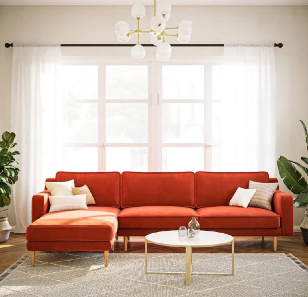 Mymodonklem Velvet Orange Corner Sofa Modular Corner Etsy