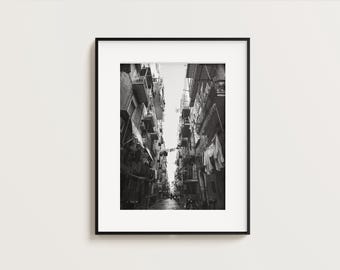 The Backstreets of Napoli,  Italy -  Black and White Urban Photography, Wall Art, (Unframed Print)