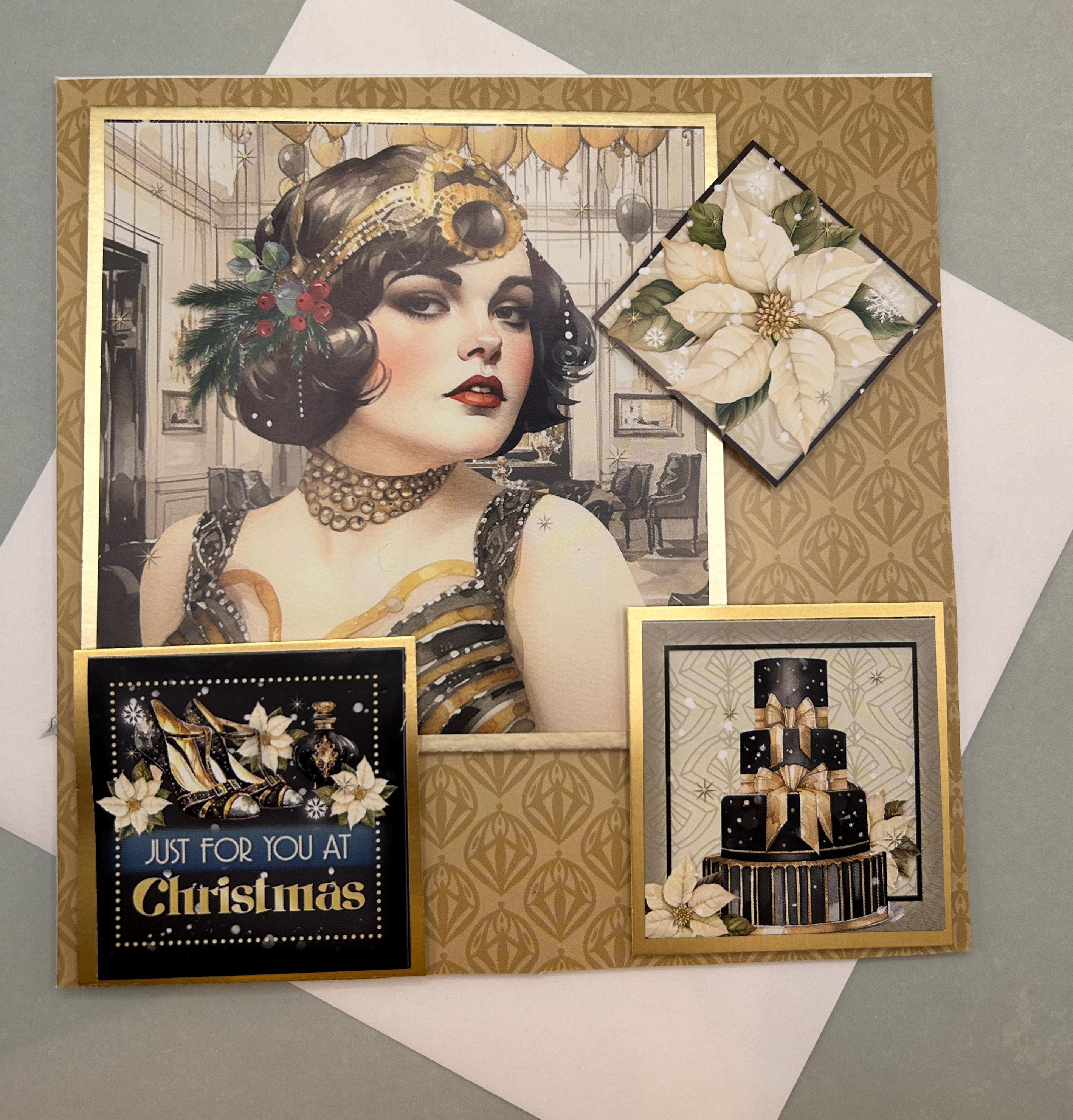 Weihnachtskarte Für Enkelin – Art-Deco Design Mit Silberfolie, 22,9 X 12,7 Cm