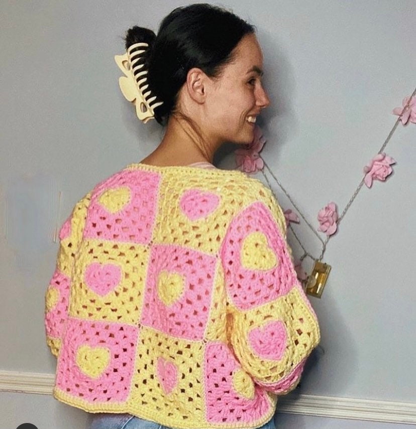 Crochet Heart Cardigan, Granny Square Heart Cardigan, Love