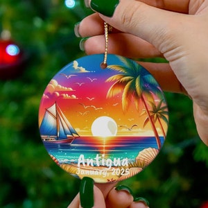 Antigua CUSTOM Christmas Ornament, Add Your Words, Nice Antigua Memento, Antigua Souvenir, FREE SHIPPING (Big Value) Special Antigua Memory