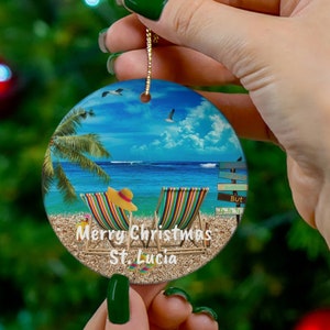 St. Lucia CUSTOM Christmas Ornament, Unique St. Lucia Keepsake, St. Lucia Christmas Heirloom, FREE SHIPPING, St. Lucia Memento, St. Lucia