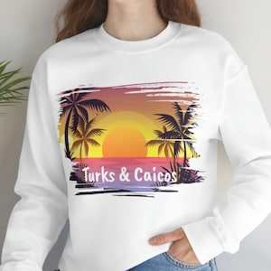 Turks and Caicos Sweatshirt, Great Turks and Caicos Memorabilia, Turks & Caicos Souvenir, FREE SHIPPING, White/Black 6 Sizes, Turks Caicos