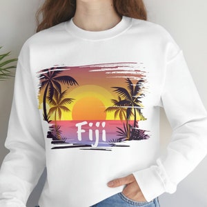 Fiji Sweatshirt, Great Fiji Memorabilia, Fiji Memory, FREE SHIPPING, White/Black 6 SIZES, Fiji Clothing, Nice Fiji Keepsake, Good Fiji Gift