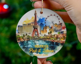 Las Vegas MARRIED Custom Christmas Ornament, Awesome Las Vegas Memento, Personalized Las Vegas Souvenir, FREE SHIPPING (Big Value) Las Vegas