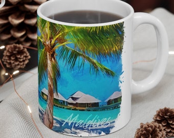 Taza de café de Maldivas, Copa de recuerdo de 11 oz de Niza Maldivas, Recuerdo de Maldivas, ENVÍO GRATIS, Buenos recuerdos de Maldivas, Gran regalo de Maldivas