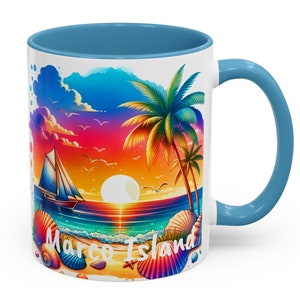 Marco Island Blue Accent Coffee Cup, Awesome Marco Island Memento, Great Marco Island Souvenir FREE SHIPPING (Big Value) Marco Island Gift