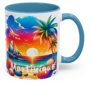 Martinique Blue Accent Coffee Cup, Awesome Martinique Memento Great Martinique Island Souvenir FREE SHIPPING (Big Value) Martinique Keepsake