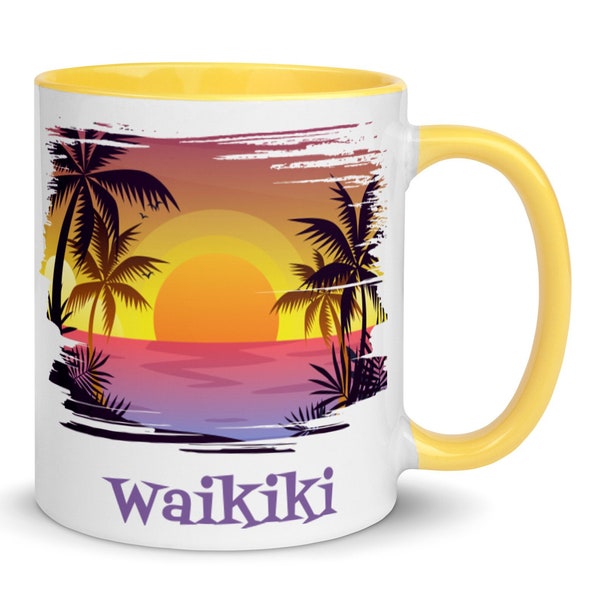 Waikiki Coffee Cups, Unique 11oz Coffee Mugs, 6 COLORS, Great Waikiki Souvenir, FREE SHIPPING, Good Waikiki Gift, Waikiki Beach, Oahu Hawaii