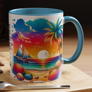 Bermuda Blue Accent Coffee Cup, Awesome Bermuda Memento, Great Bermuda Souvenir, FREE SHIPPING (Big Value) Bermuda Keepsake, Bermuda Gift